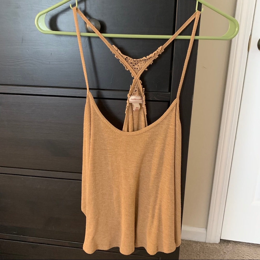 tan tank top with back lace detail